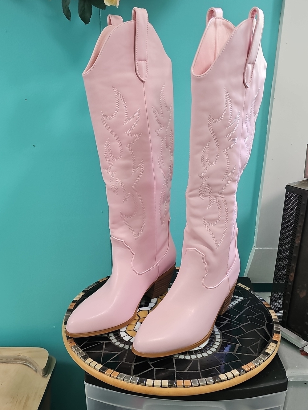 Tall Pink Western Over-the-Knee Boots